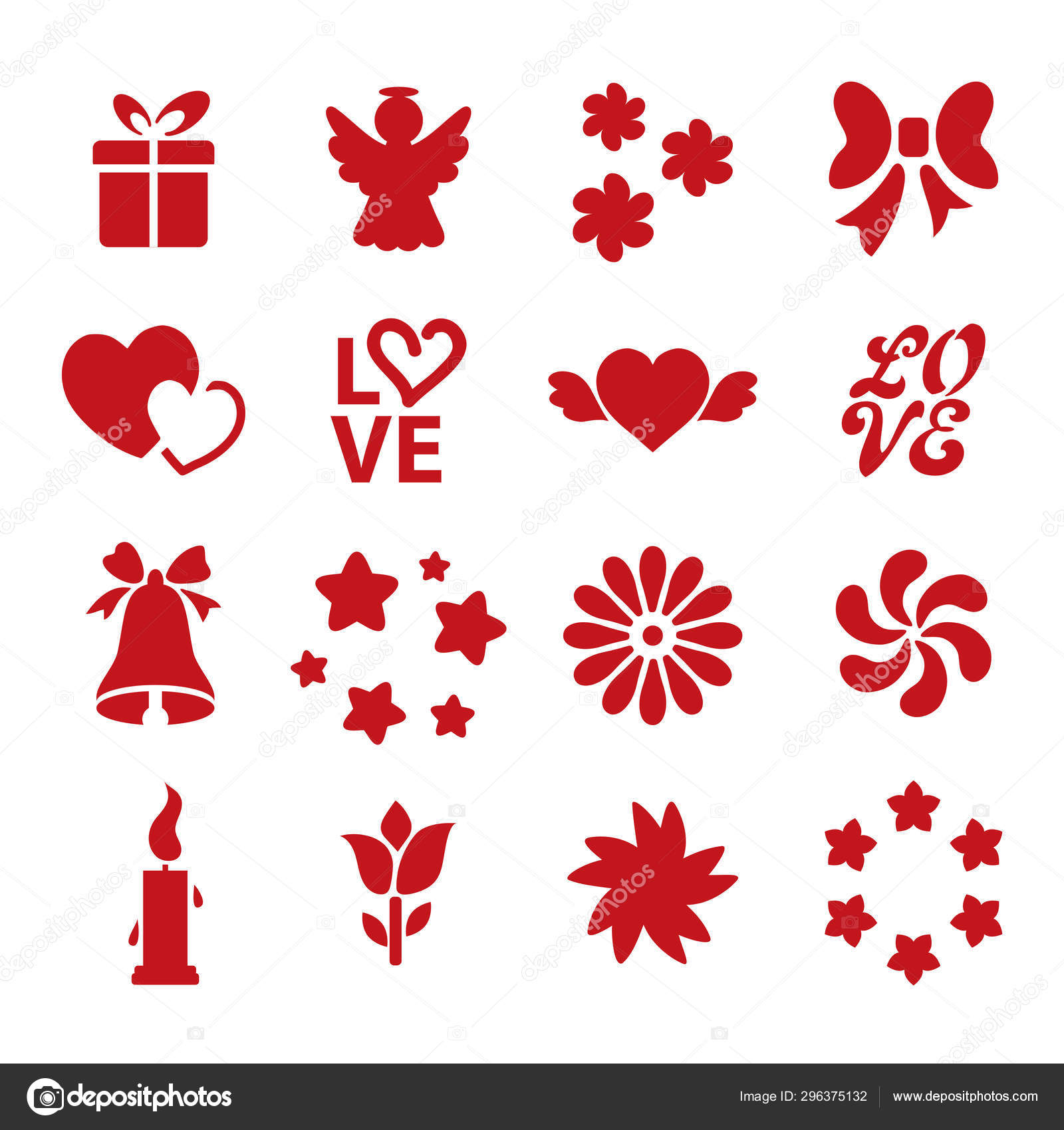 Set of icon of Valentine's day stencils. Vector collection of